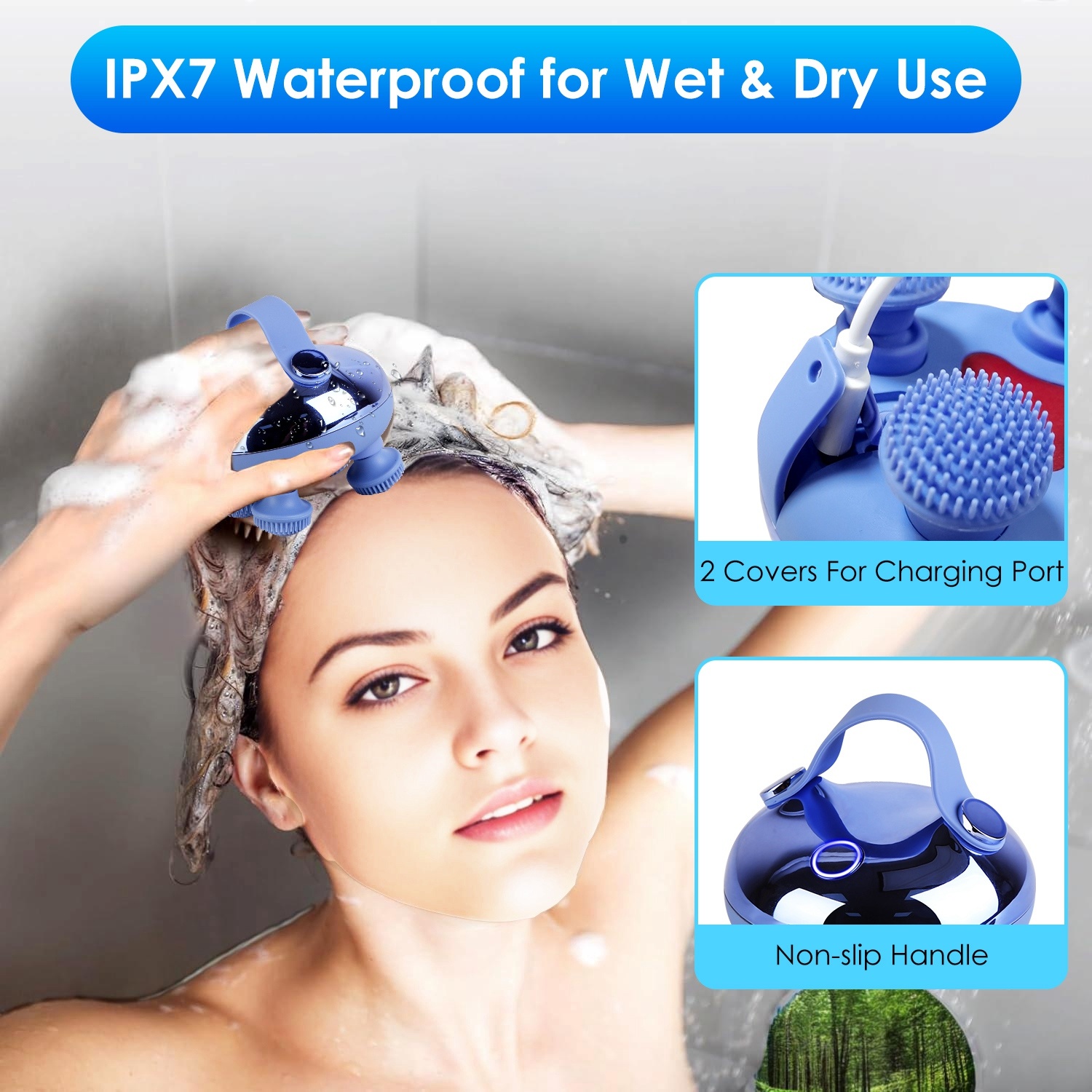 IPX7 waterproof scalp massager for wet and dry use