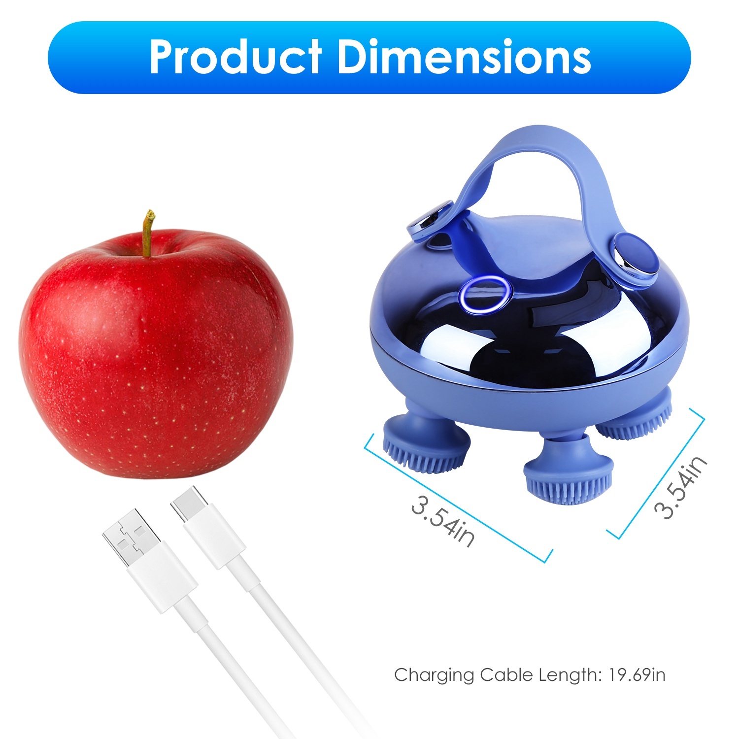 Electric scalp massager dimensions and compact size comparison