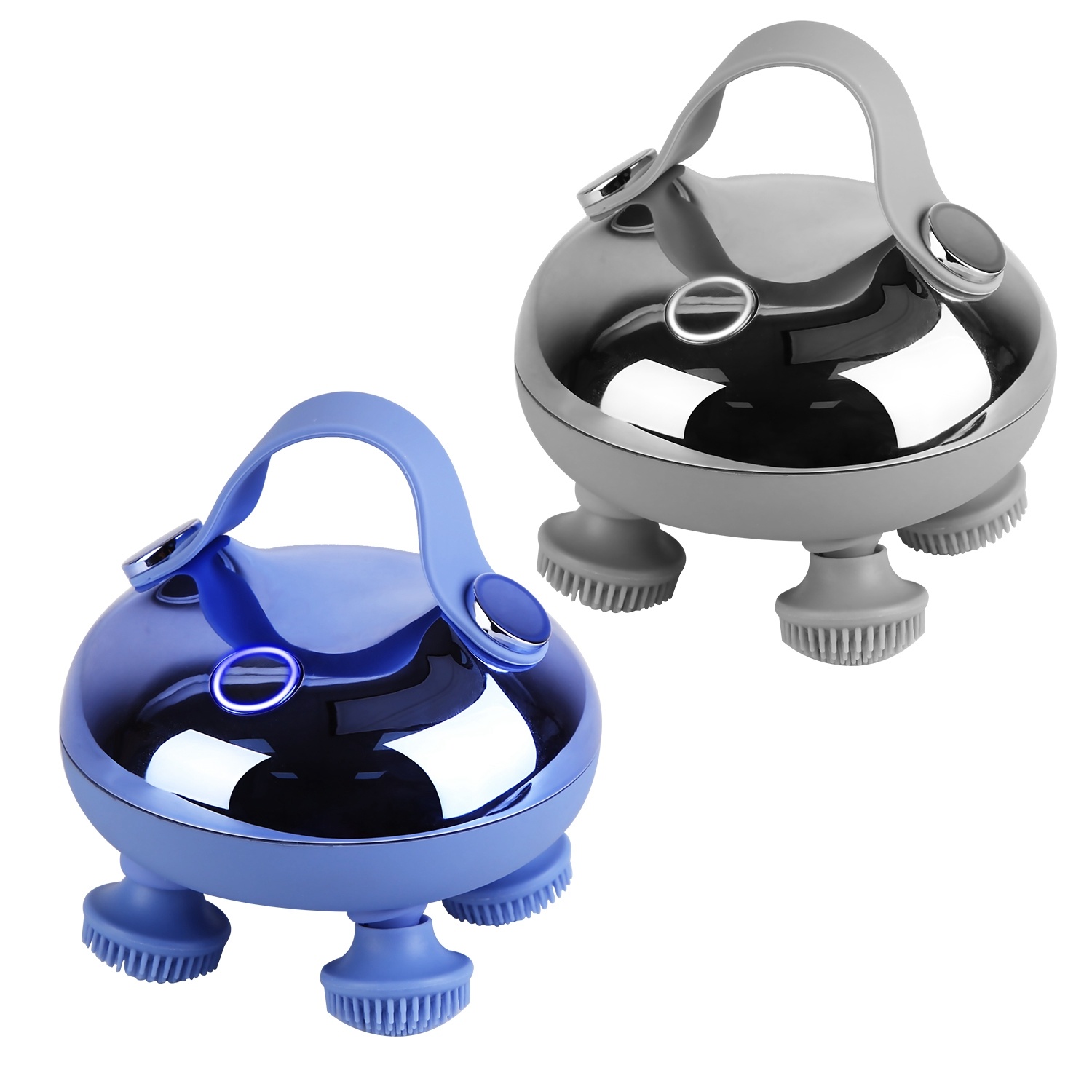Blue and grey electric scalp massagers with four massage heads