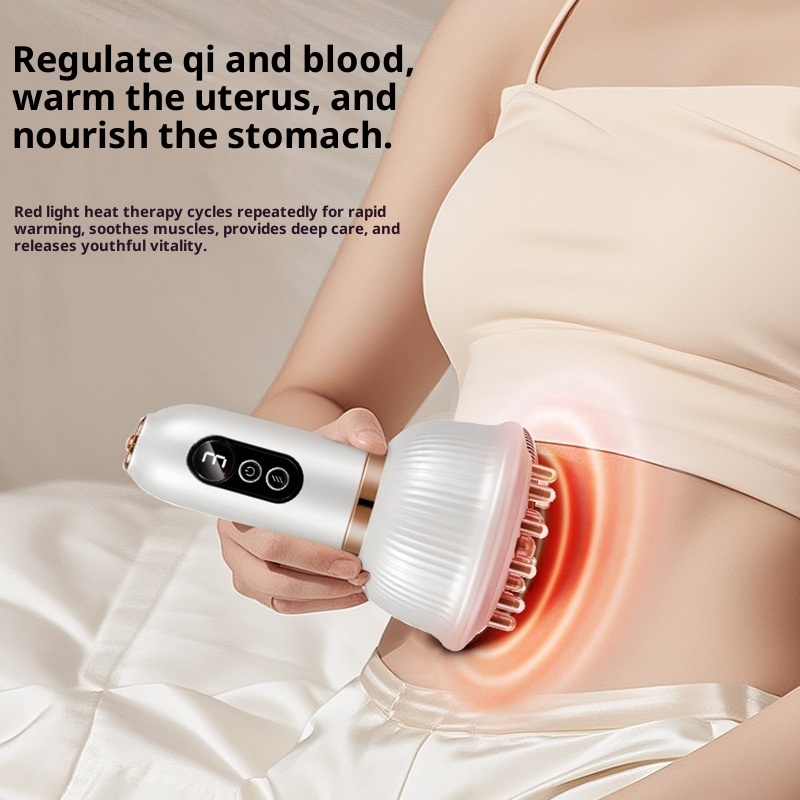 Meridian cupping massager promotional image showing abdominal use