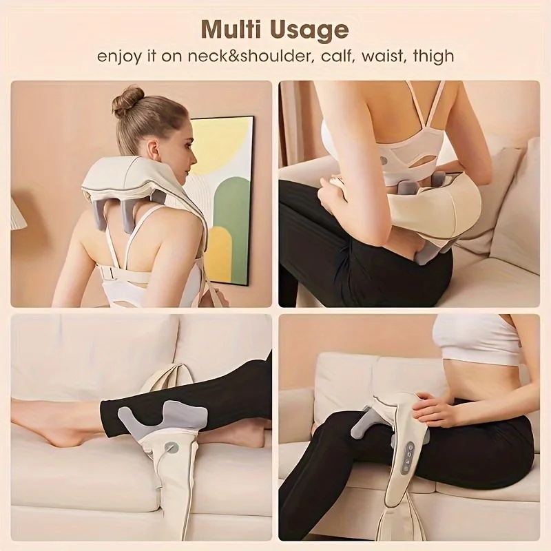 Shiatsu massager shown on the neck waist calf and thigh