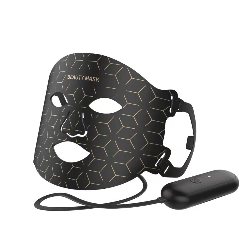 Black flexible LED therapy face mask with rechargeable controller