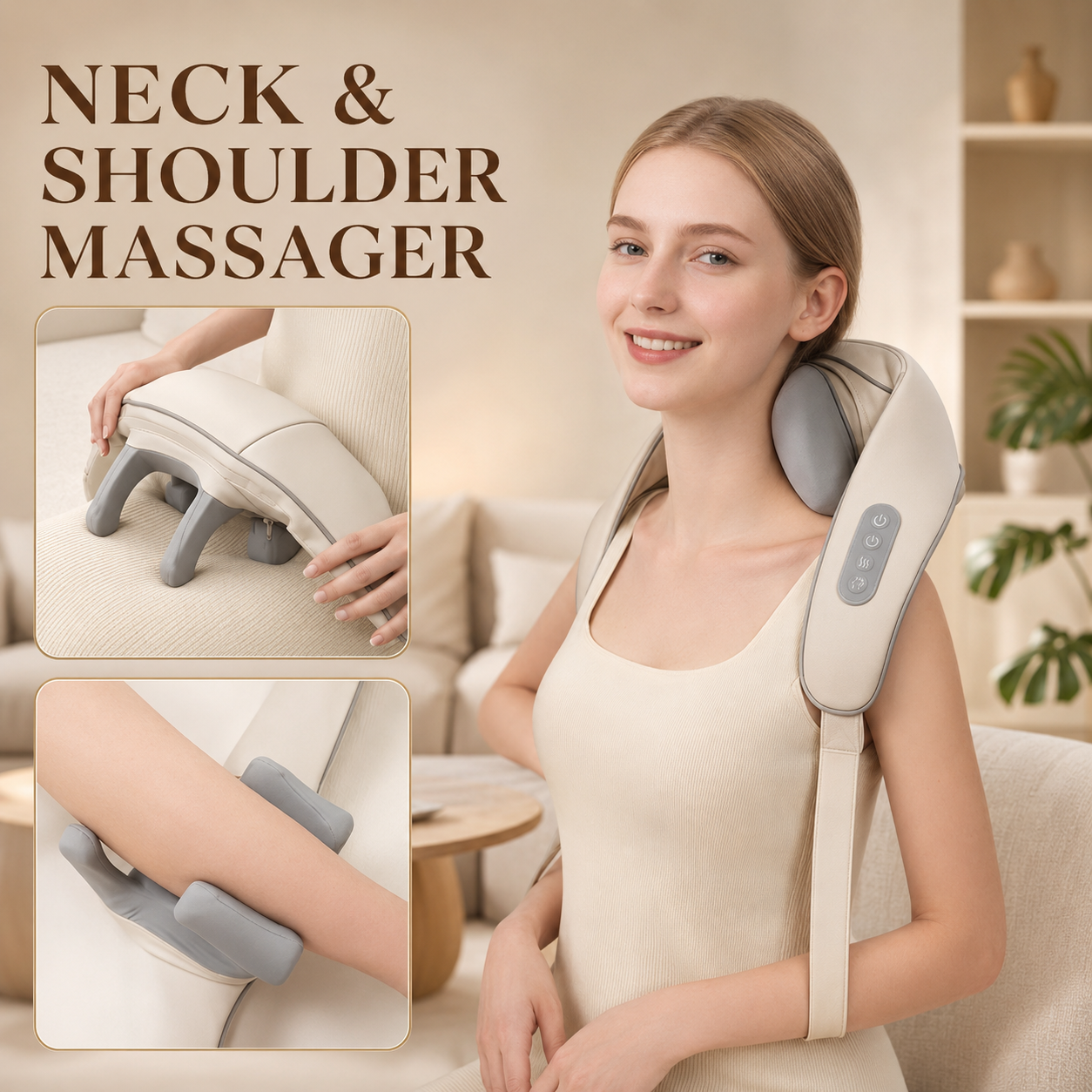 Woman using the Shiatsu neck and shoulder massager at home