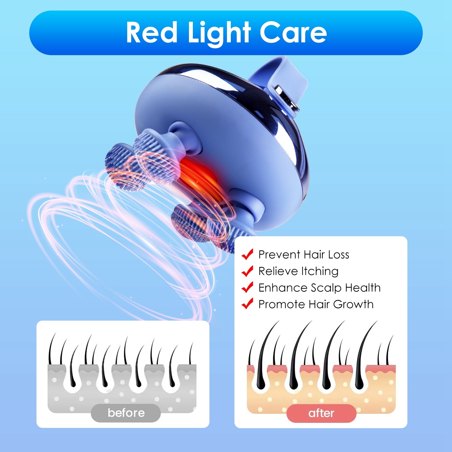 Electric scalp massager red light care feature