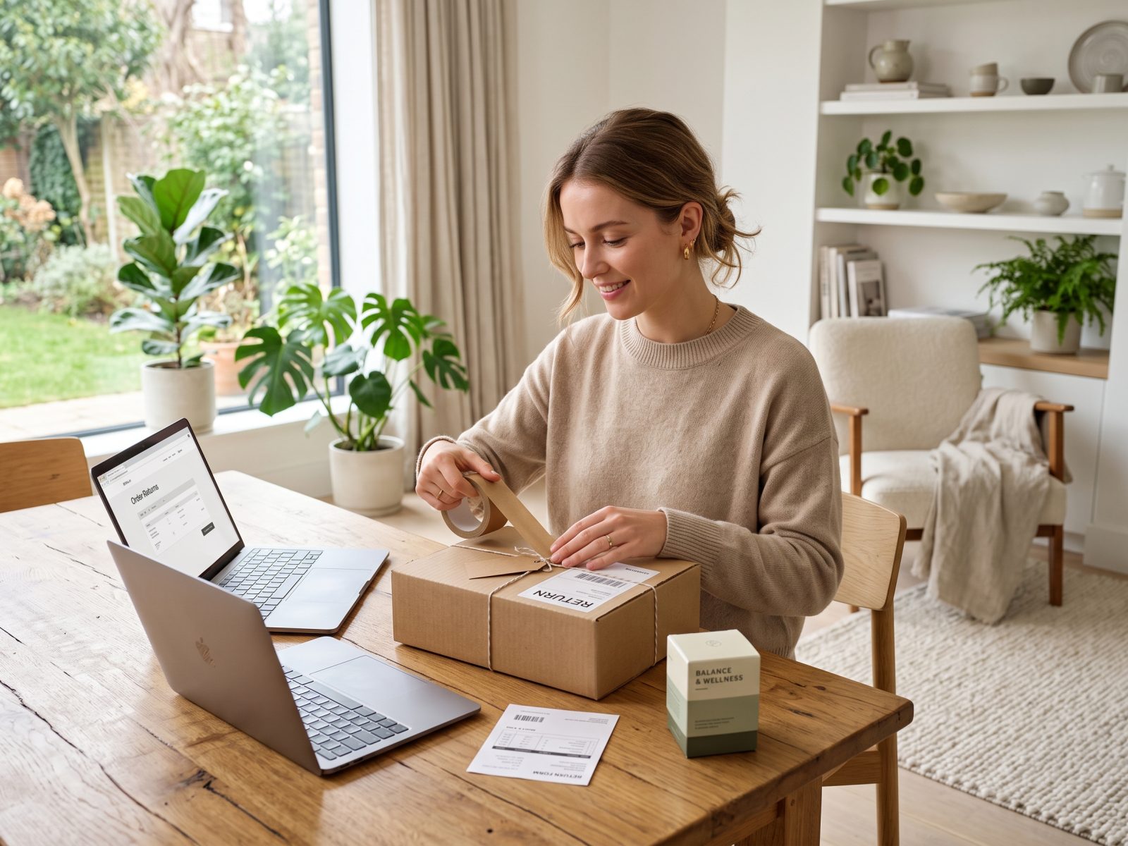 woman preparing return parcel 202607081305